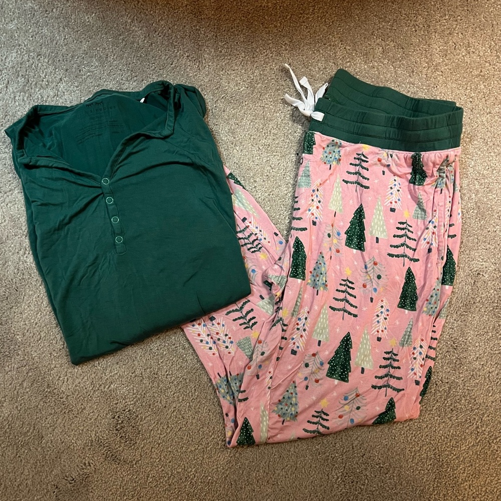 Little Sleepies, women’s pink Christmas trees and green long sleeve top set